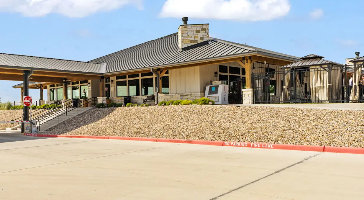 Clubhouse exterior on a sunny day