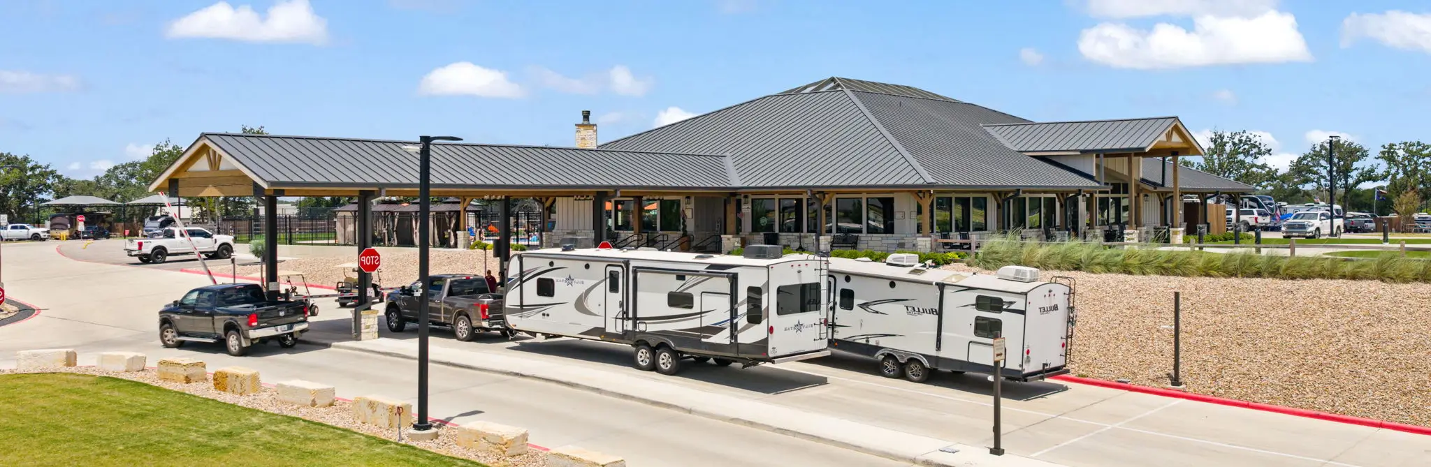RV sites in front of the Lantern Oaks clubhouse