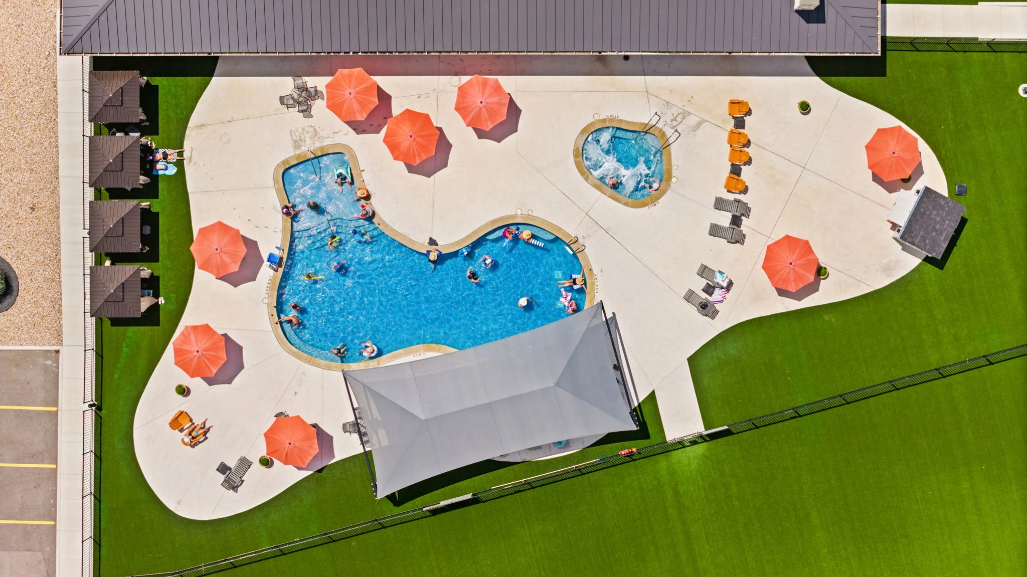 Aerial view of the pool and spa