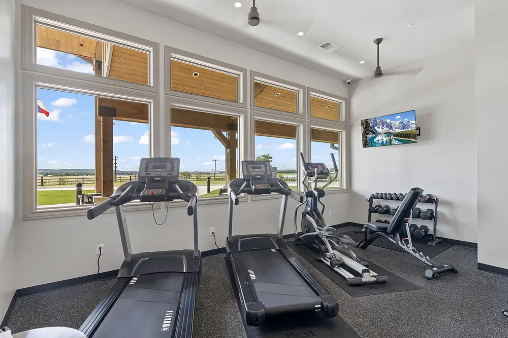 Fitness center with treadmills at Lantern Oaks RV Resort