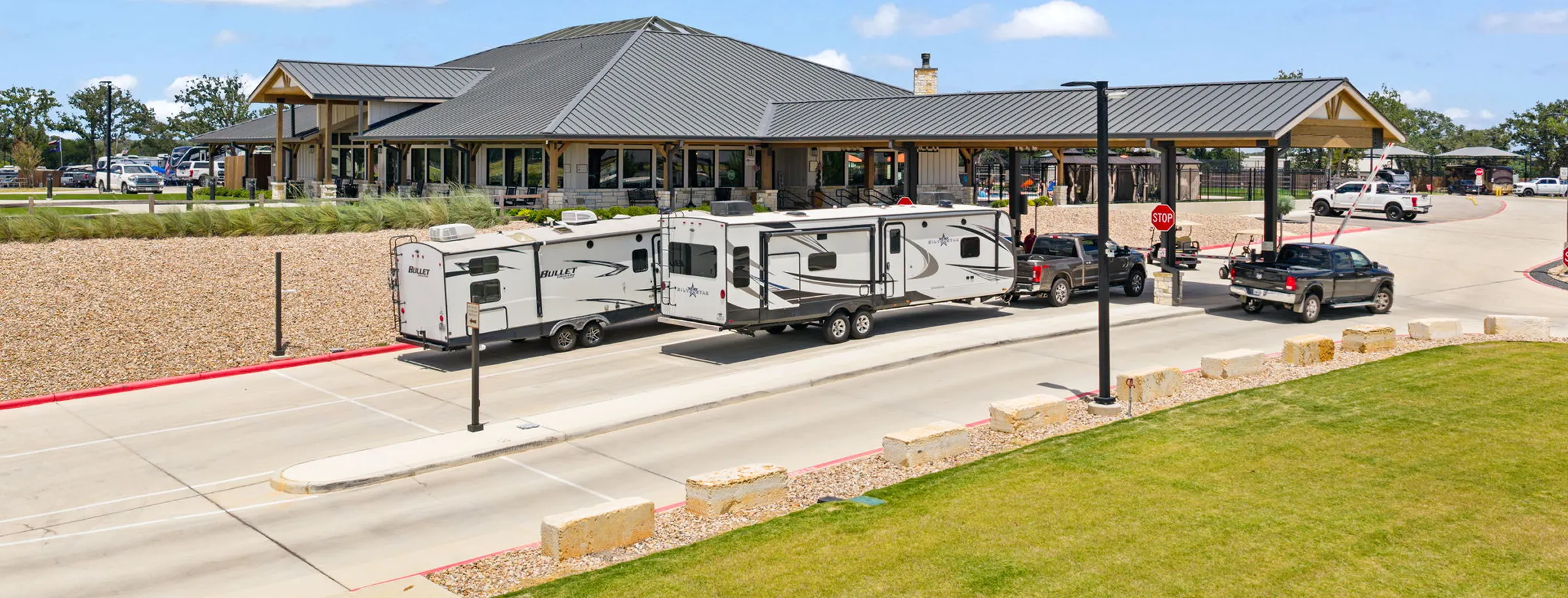 RV sites lined up in front of the clubhouse